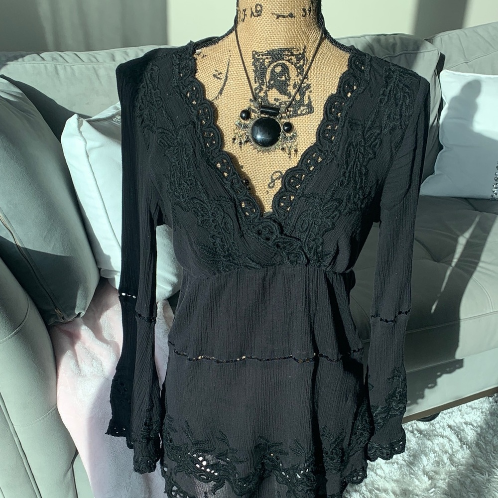 Boston Proper Boho Black Cotton Top